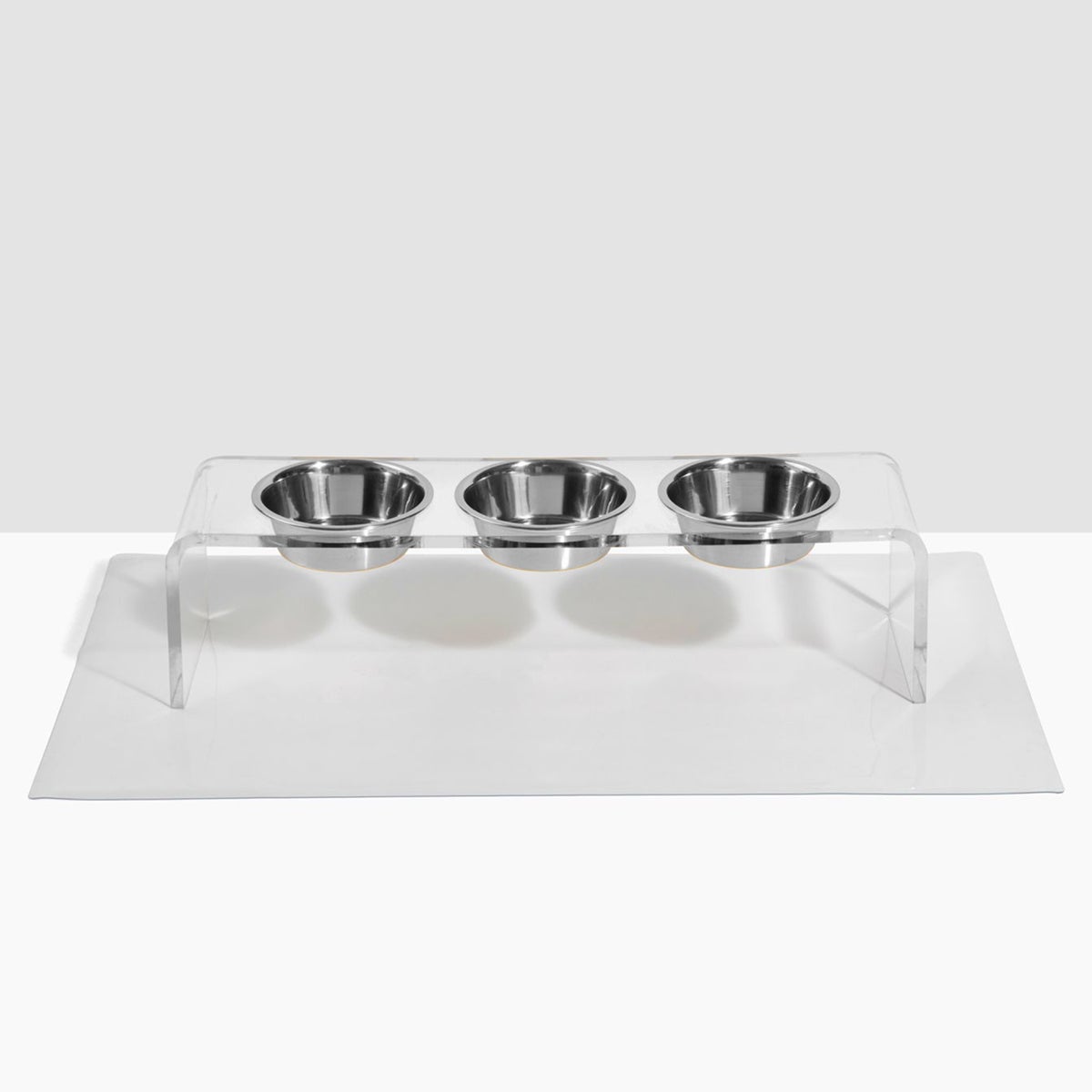 hiddin Medium Triple Dog Bowl Feeder Clear/Silver